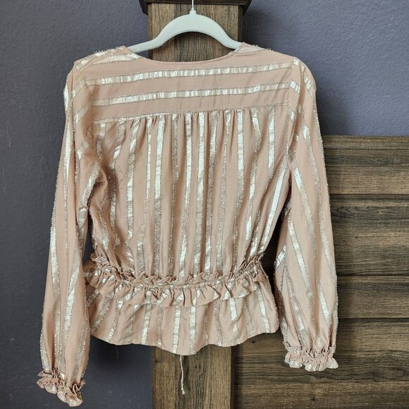 Current Air Women Metallic Stripe Long Sleeve Blouse In Dusty Rose Size Small - Picture 10 of 16